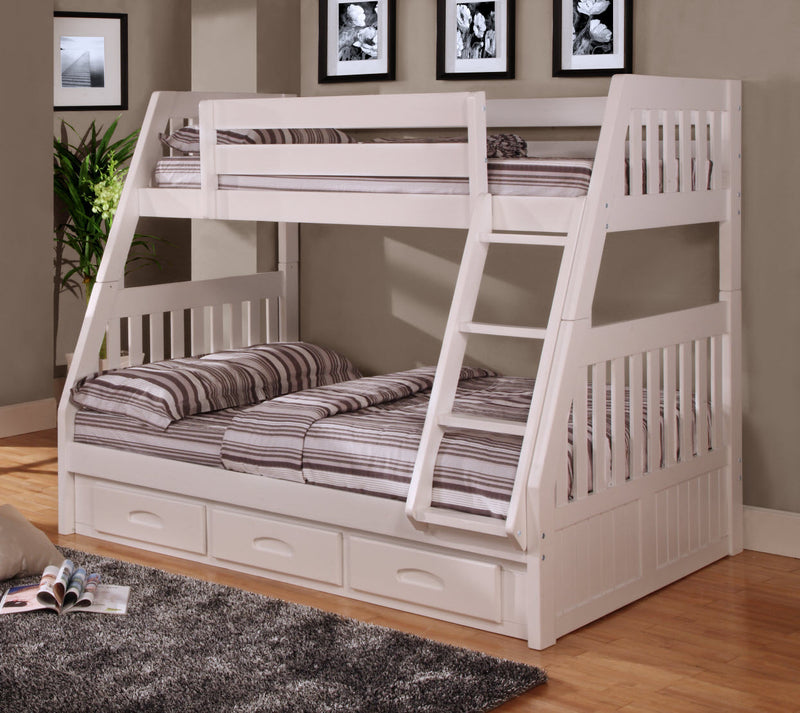 Twin/Full White Bunk Bed Under Storage Drawers Only