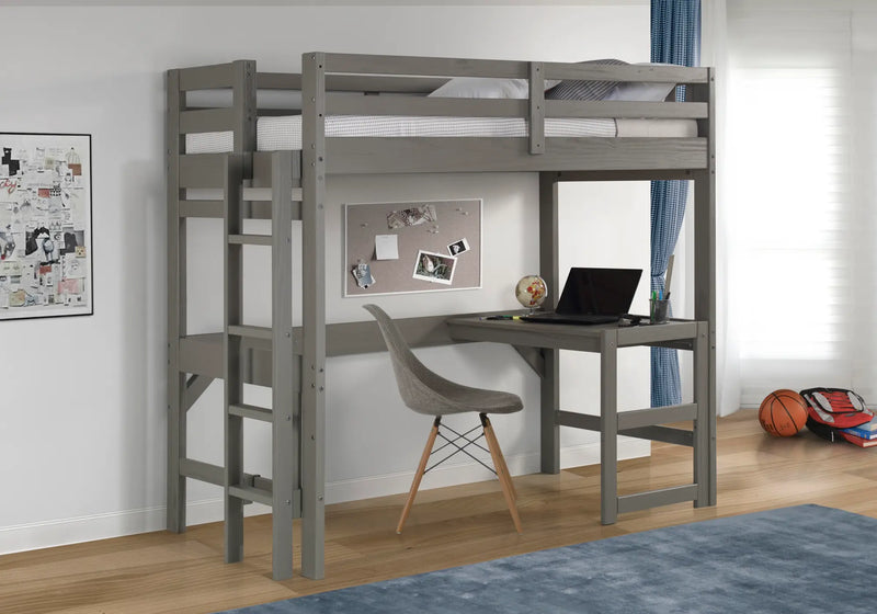 Twin Loft Bed w/Desk - WHITE