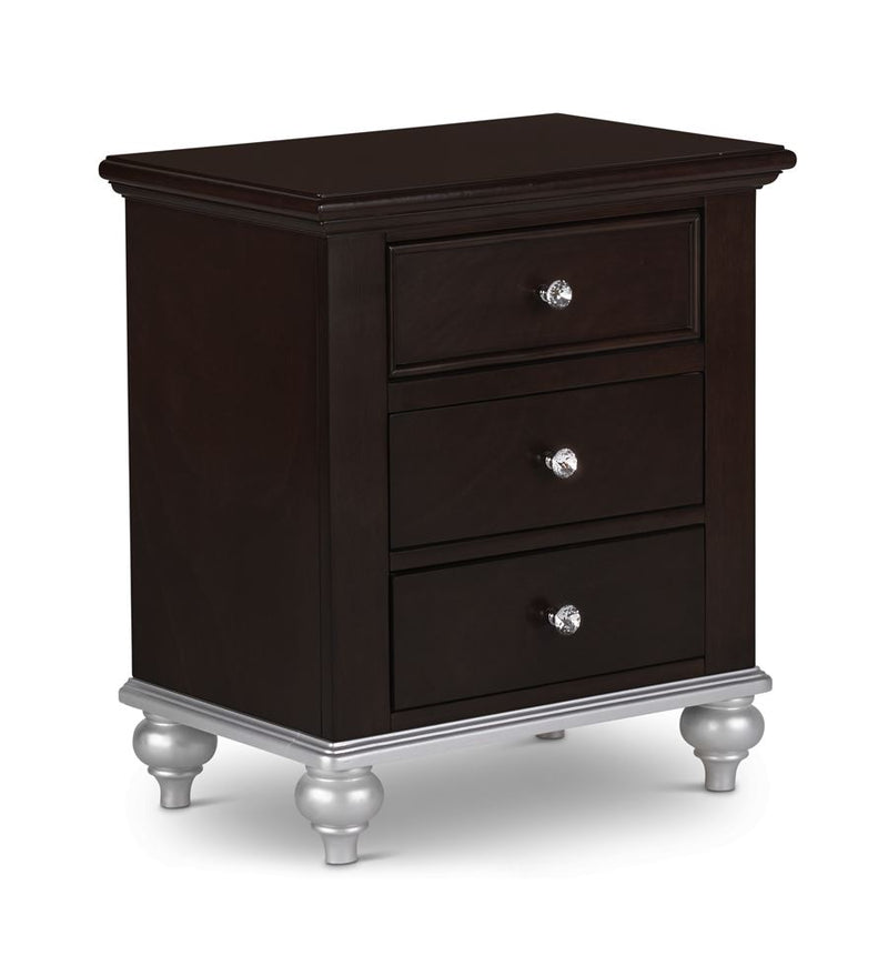 Nightstand with 3 drawers and silver bunn feet