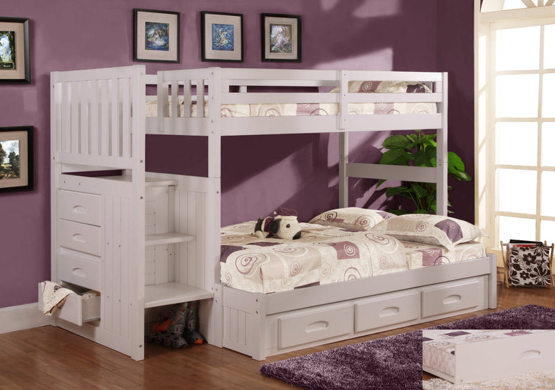 DS Twin/Full Staircase Bunk Bed - WHITE