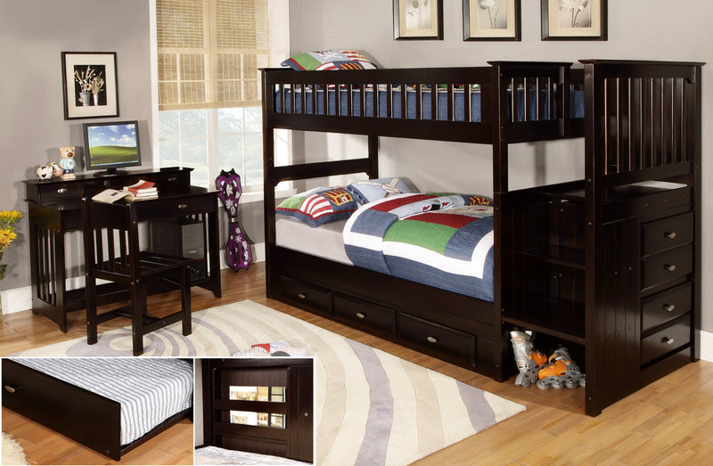 DS Twin/Twin Staircase Bunk Bed - ESPRESSO