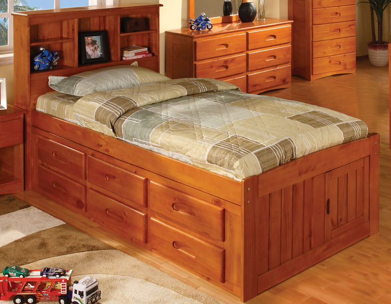 Twin Bookcase Captain's Beds in Pecan