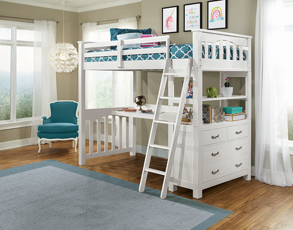 Hillsdale Furniture Twin Highland Loft Bed w/Desk - White