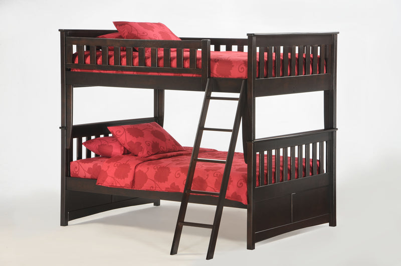 Twin over Twin Bunk Bed in Chocolate