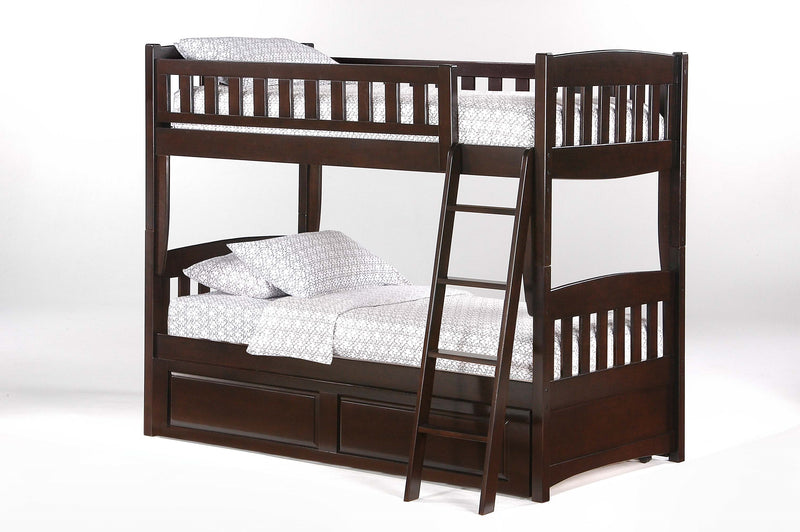 Twin over Twin Bunk Bed w/Optional Under Storage Unit in Chocolate