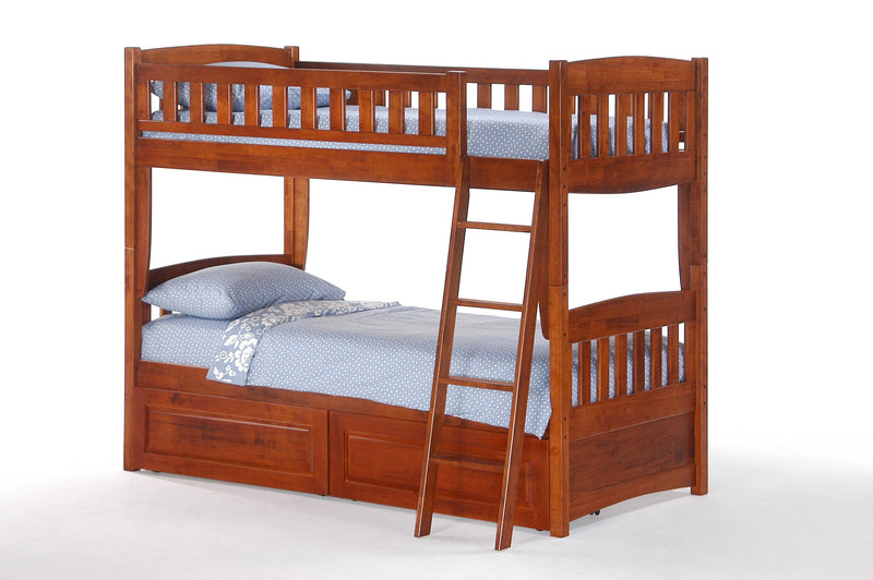 Twin over Twin Bunk Bed w/Optional Under Storage Unit in Cherry