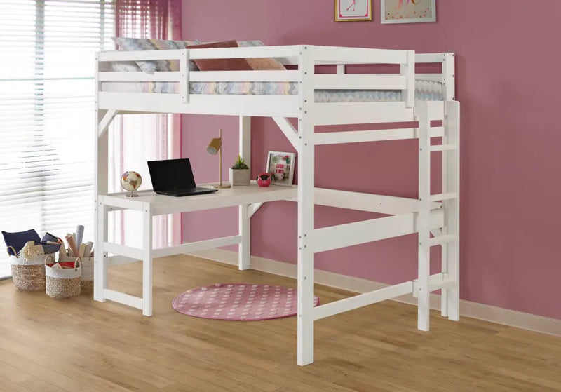 Full Loft Bed w/Desk - WHITE