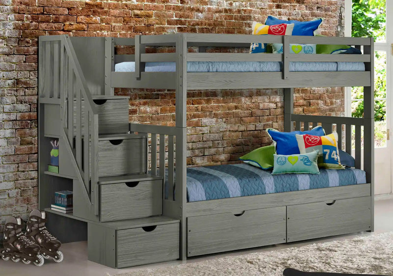 Twin/Twin Staircase Bunk Bed - GRAY
