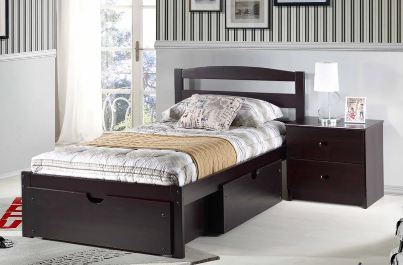 SPECIAL - Twin Bed w/2 Side Storage Drawers - PECAN