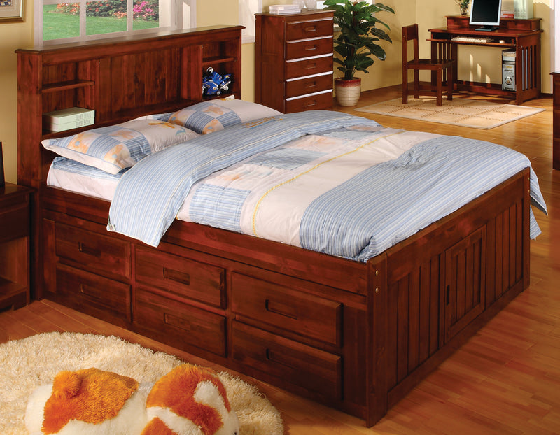 Full Bookcase Captain's Bed in Brown