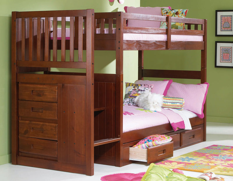 DS Twin/Twin Staircase Bunk Bed - BROWN