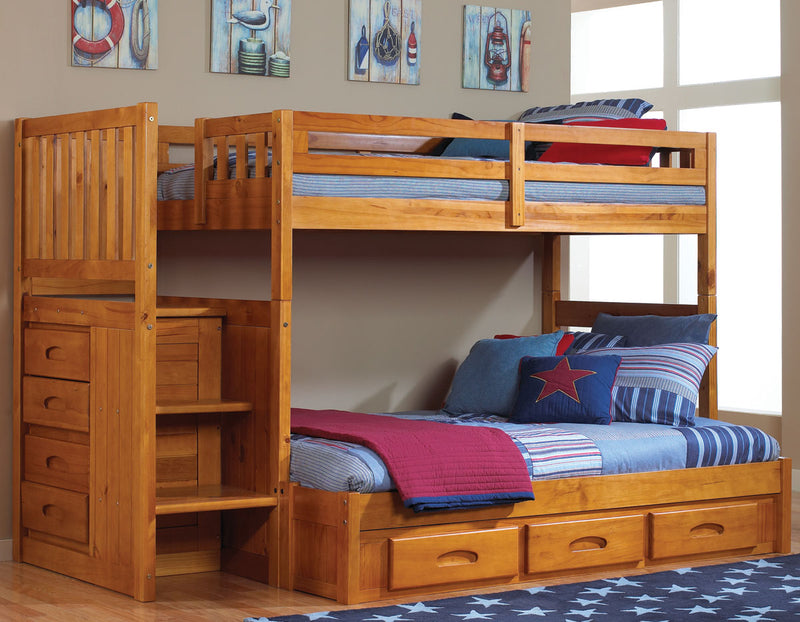 Twin/Full Staircase Bunk Bed in Pecan
