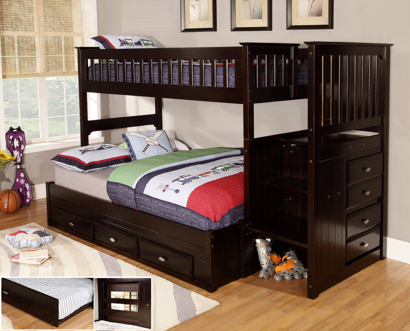 DS Twin/Full Staircase Bunk Bed - ESPRESSO