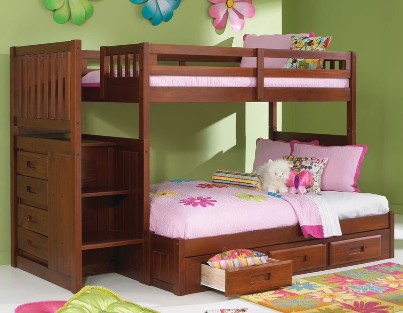 Twin/Full Staircase Bunk Bed in Brown