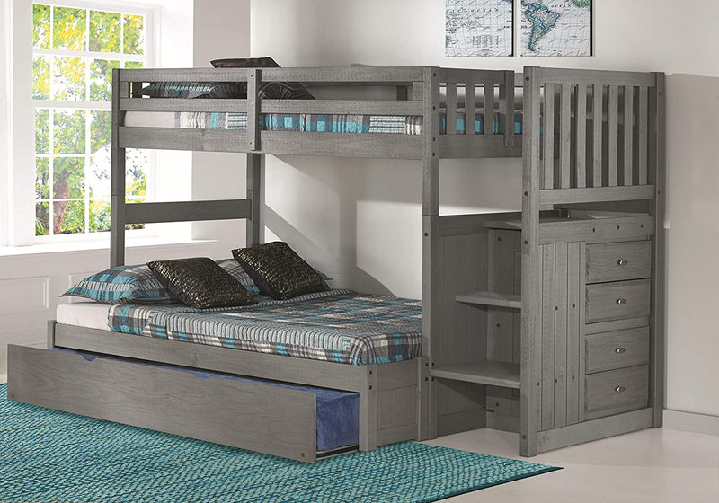 DS Twin/Full Staircase Bunk Bed - GRAY