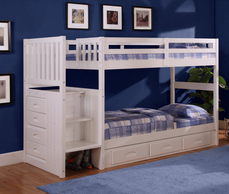 DS Twin/Twin Staircase Bunk Bed - WHITE