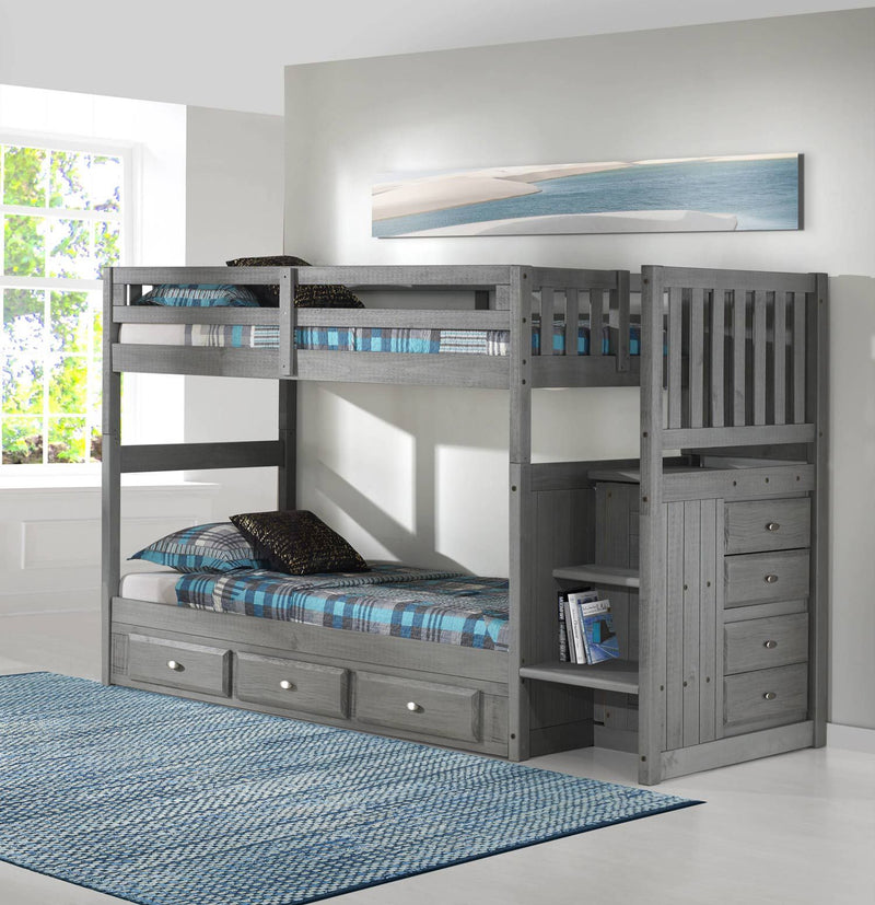 DS Twin/Twin Staircase Bunk Bed - GRAY