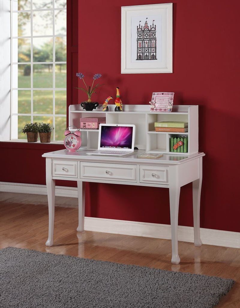 white desk shown with optional hutch