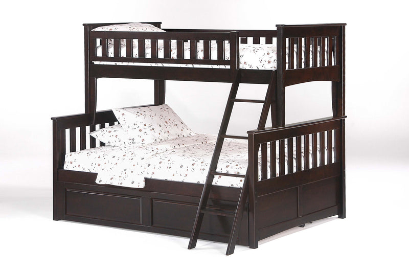 Twin over Full Bunk Bed in Chocolate w/Optional Under Storage 