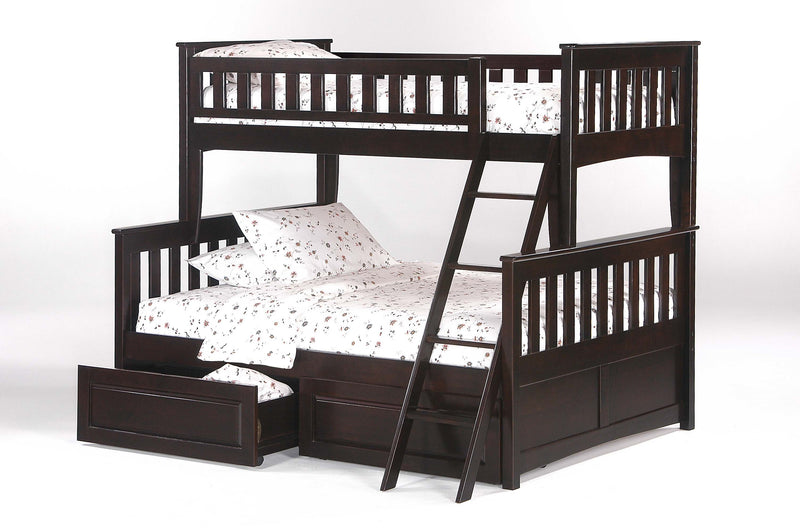 Twin over Full Bunk Bed in Chocolate w/Optional Under Storage