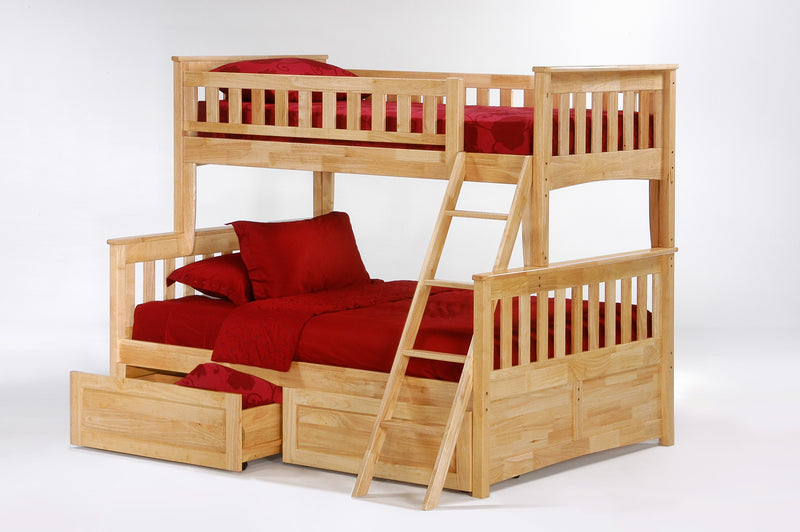 Twin over Full Bunk Bed w/Optional Under Storage Unit in Natural