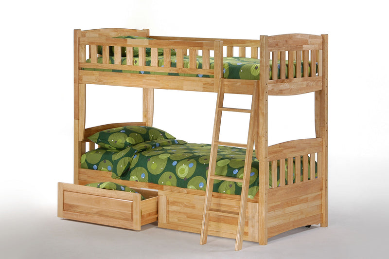 Twin over Twin Bunk Bed w/Optional Under Storage Unit in Natural